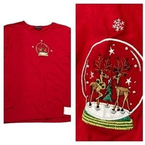 NEW XL Carolyn Taylor Christmas Shirt Snow Globe Reindeer Womens tshirt